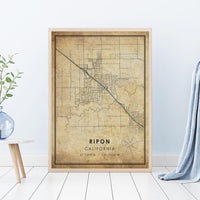 
              Ripon, California Vintage Style Map Print 
            