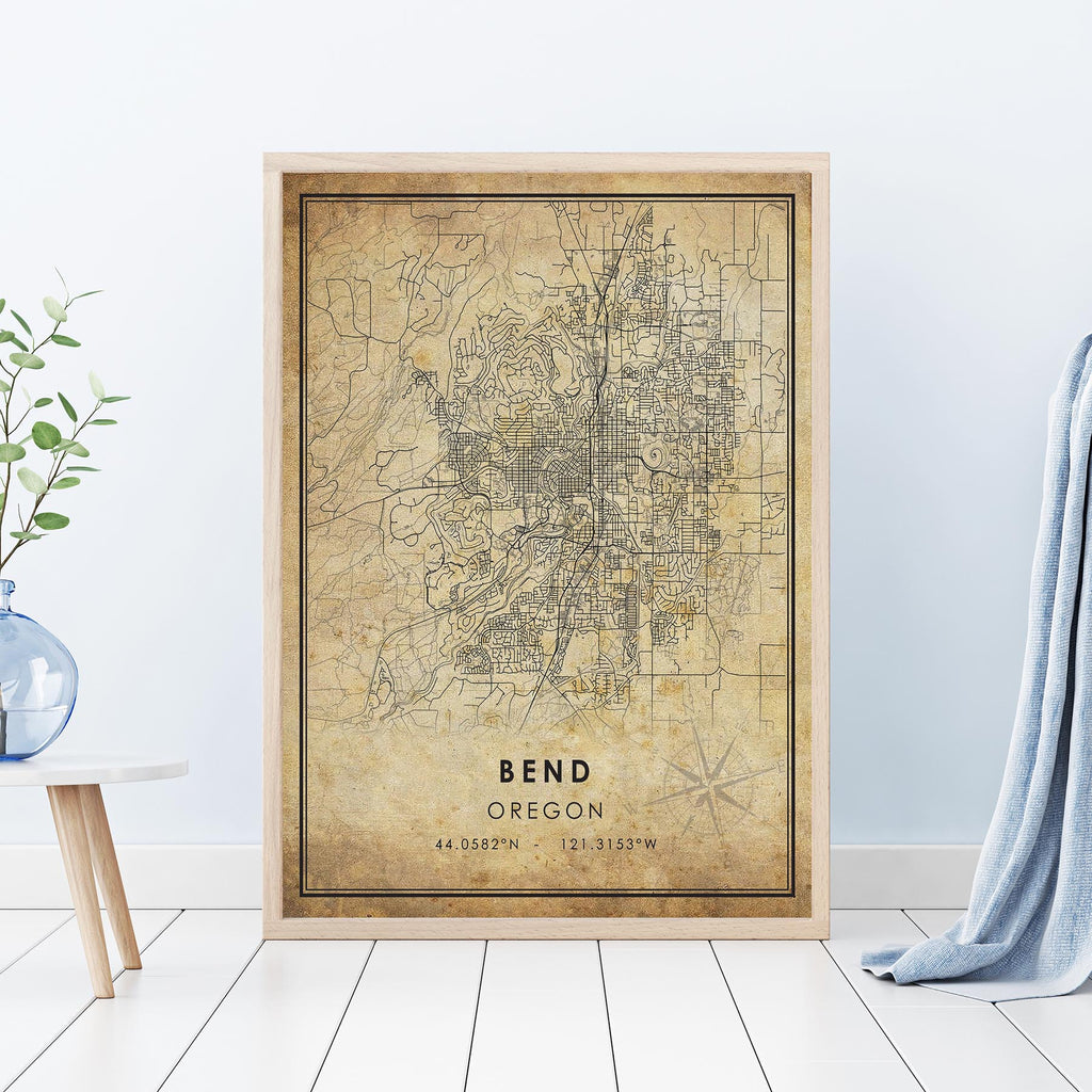 Bend, Oregon Vintage Style Map Print 