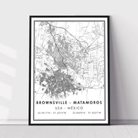 Brownsville–Matamoros, Usa-Mexico Modern Map Print 