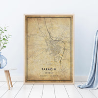 
              Paracin, Serbia Vintage Style Map Print 
            