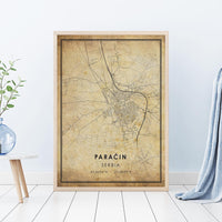 
              Paracin, Serbia Vintage Style Map Print 
            