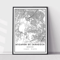 Atizapan De Zaragoza, Mexico Modern Style Map Print 