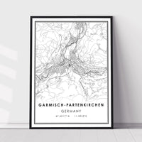 Garmisch-Partenkirchen, Germany Modern Style Map Print 