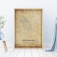 
              Serramanna, Sardegna, Italy Vintage Style Map Print 
            