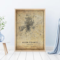 
              Allen County, Indiana Vintage Style Map Print 
            