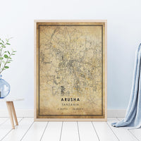 
              Arusha, Tanzania Vintage Style Map Print 
            