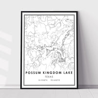 Possum Kingdom Lake, Texas Modern Map Print 