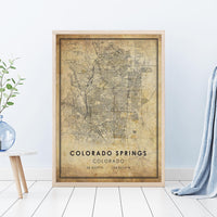 Colorado Springs, Colorado Vintage Style Map Print 