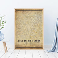 
              Cold Spring Harbor, New York Vintage Style Map Print 
            