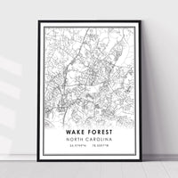 Wake Forest, North Carolina Modern Map Print 