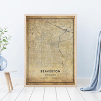 
              Beaverton, Oregon Vintage Style Map Print 
            