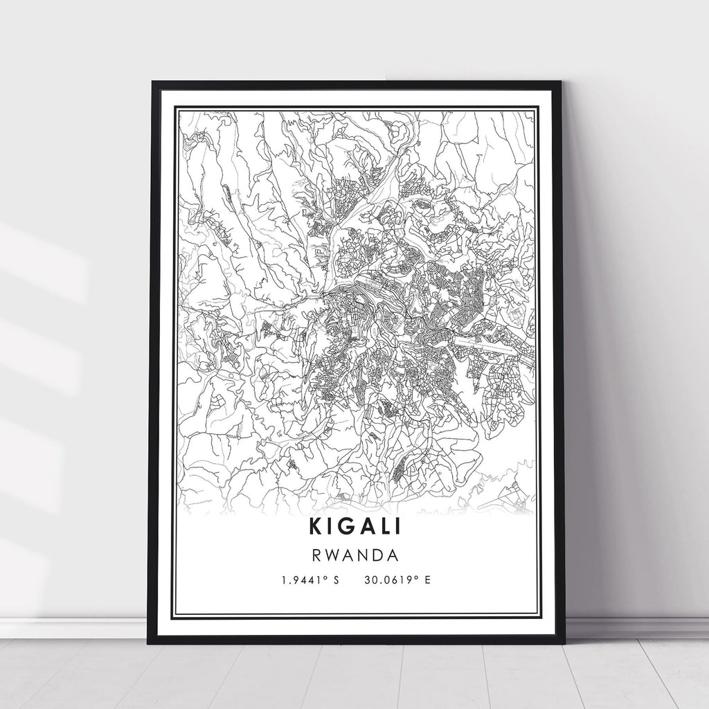 Kigali, Rwanda Modern Style Map Print