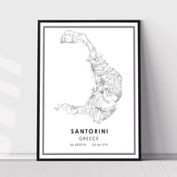 Santorini, Greece Modern Style Map Print