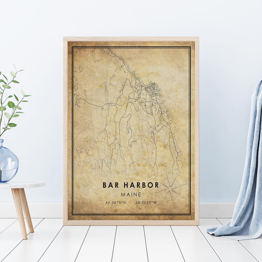 Bar Harbor, Maine Vintage Style Map Print 