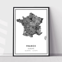 France, Europe Modern Style Map Print 