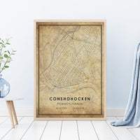 
              Conshohocken, Pennsylvania Vintage Style Map Print 
            