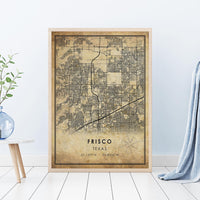 
              Frisco, Texas Vintage Style Map Print 
            