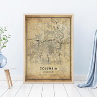 Columbia, Missouri Vintage Style Map Print 