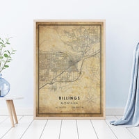 Billings, Montana Vintage Style Map Print 