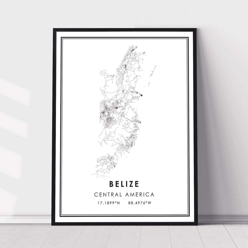 Belize, Central America Modern Style Map Print 