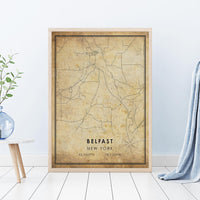 
              Belfast, New York Vintage Style Map Print 
            