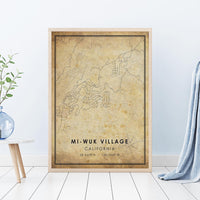Mi-Wuk Village, California Vintage Style Map Print 