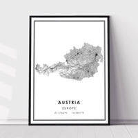 
              Austria, Europe Modern Style Map Print 
            