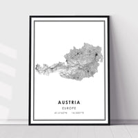Austria, Europe Modern Style Map Print 