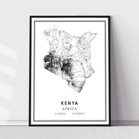 Kenya, Africa Modern Style Map Print 