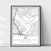
              SAT, San Antonio International Airport Modern Map Print 
            