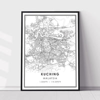 Kuching, Malaysia Modern Style Map Print 