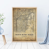 
              North Miami Beach, Florida Vintage Style Map Print 
            