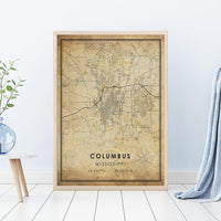 Columbus, Mississippi Vintage Style Map Print 
