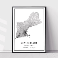 New England, United States Modern Style Map Print 