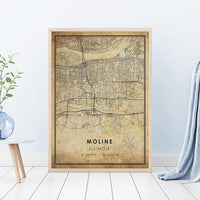 
              Moline, Illinois Vintage Style Map Print 
            