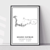 Grand Cayman, Cayman Islands Modern Style Map Print 