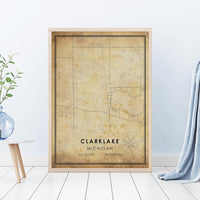 
              Clarklake, Michigan Vintage Style Map Print 
            