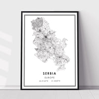 Serbia, Europe Modern Style Map Print 