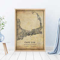 
              Cape Cod, Massachusetts Vintage Style Map Print 
            