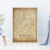 
              Bryson City, North Carolina Vintage Style Map Print 
            