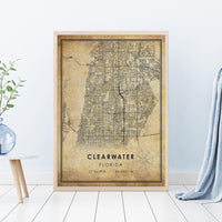 
              Clearwater, Florida Vintage Style Map Print 
            