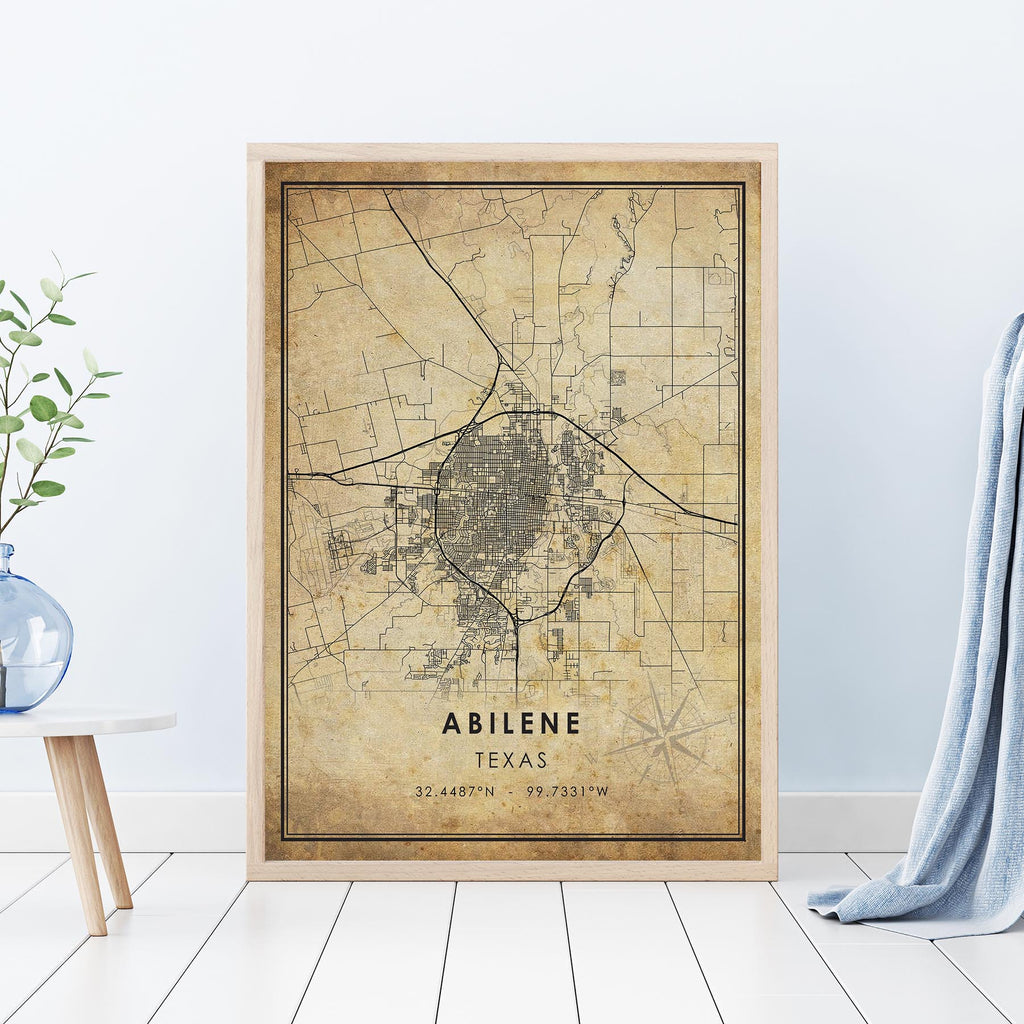 Abilene, Texas Vintage Style Map Print 