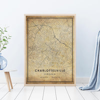 
              Charlottesville, Virginia Vintage Style Map Print 
            