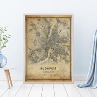 
              Budapest, Hungary Vintage Style Map Print 
            