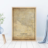 
              Canton, Baltimore, Maryland Vintage Style Map Print 
            