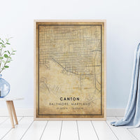 Canton, Baltimore, Maryland Vintage Style Map Print 