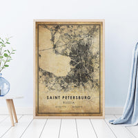 
              Saint Petersburg, Russia Vintage Style Map Print 
            