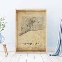 
              Connecticut, USA Vintage Style Map Print 
            