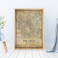 
              Ann Arbor, Michigan Vintage Style Map Print 
            