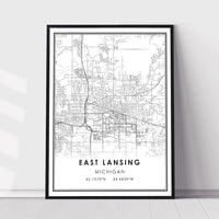 East Lansing, Michigan Modern Map Print